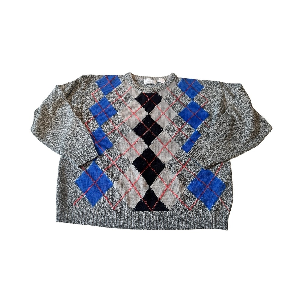 Vtg Zalerno International Sportswear Womans 20W Gray Blue Acrylic Argyle Sweater